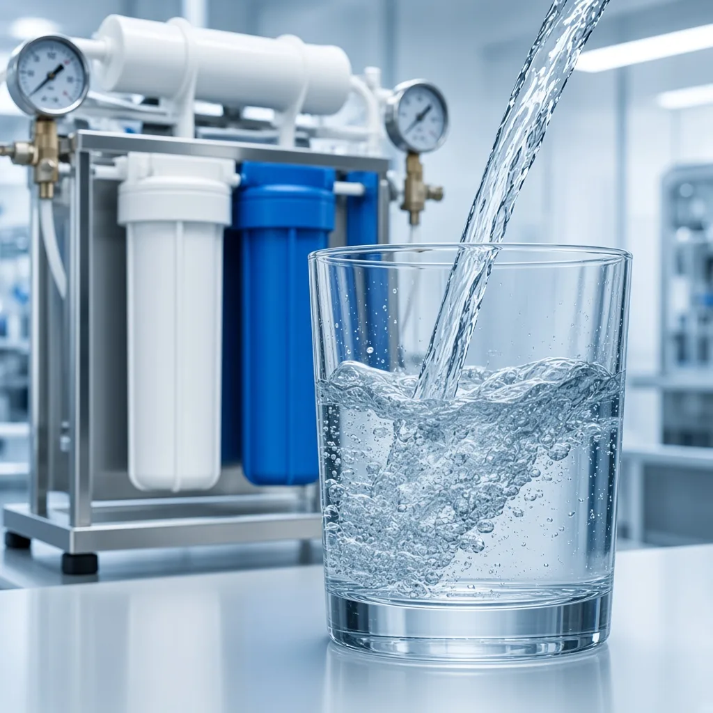 Osmoseur et verre d’eau pure pour le traitement de l’eau.