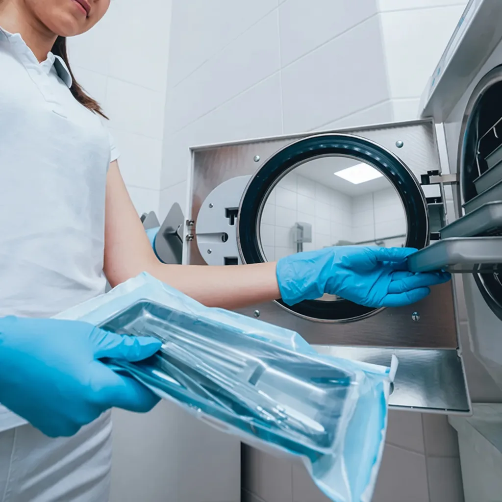 Chargement d’un autoclave de laboratoire.